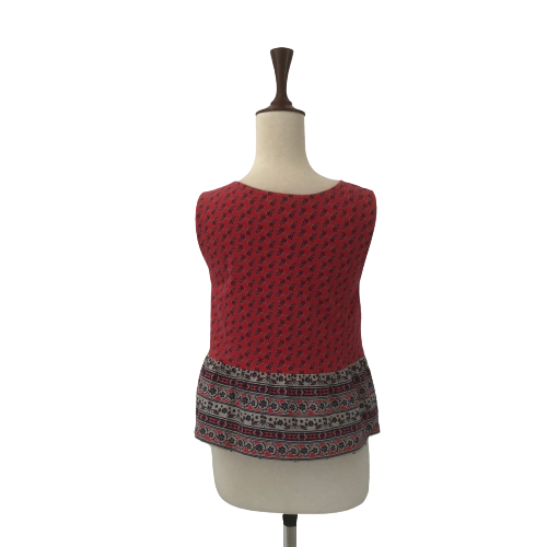 Mango Dark Pink and Grey Printed Sleeveless Top | Gently Used |