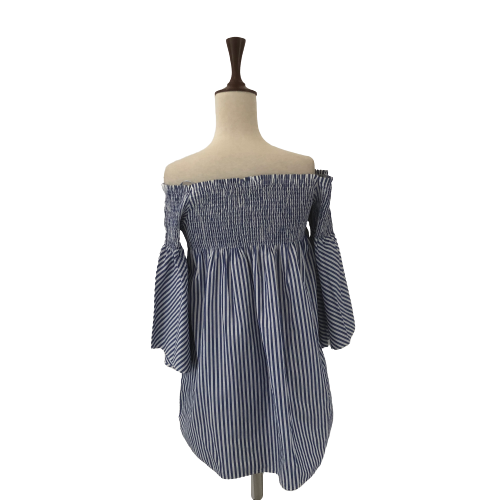 ZARA Blue and White Striped Off Shoulder Top | Gently Used |
