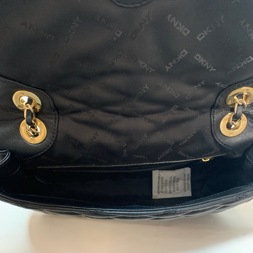 DKNY Black Quilted Leather Shoulder Bag | Pre Loved |