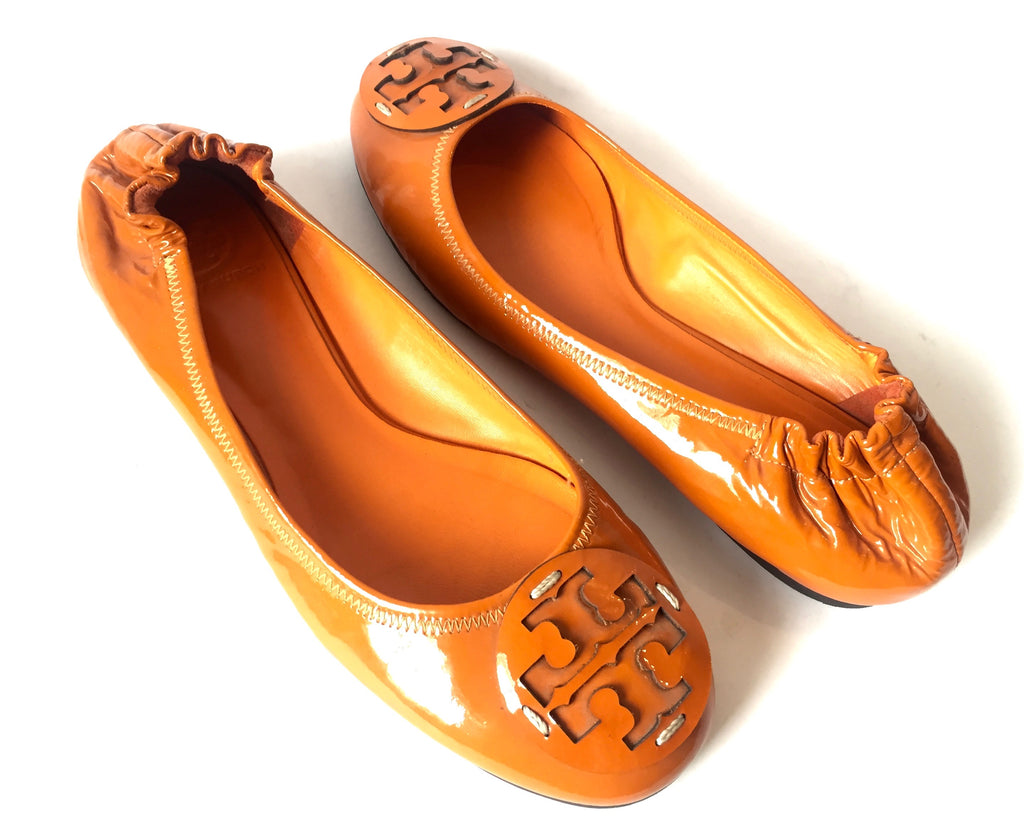 Tory Burch Orange Patent Leather Ballet Flats | Pre Loved |