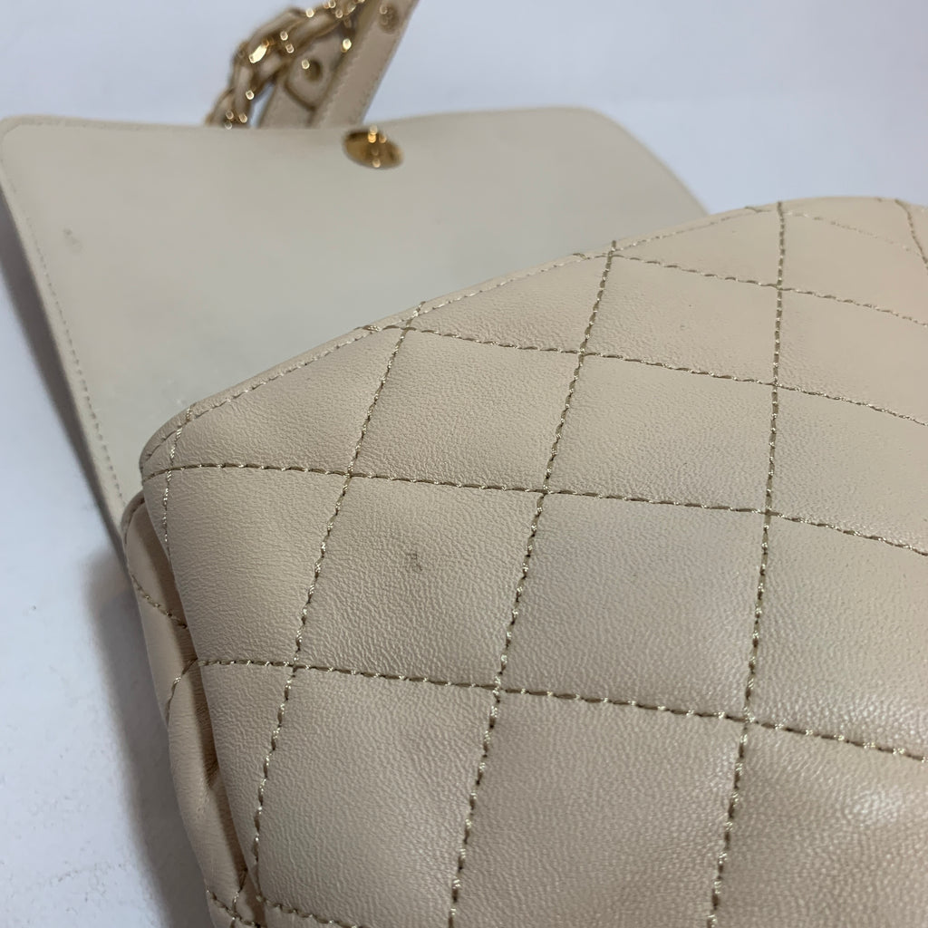 DKNY Beige Leather Quilted Shoulder Bag | Pre Loved |