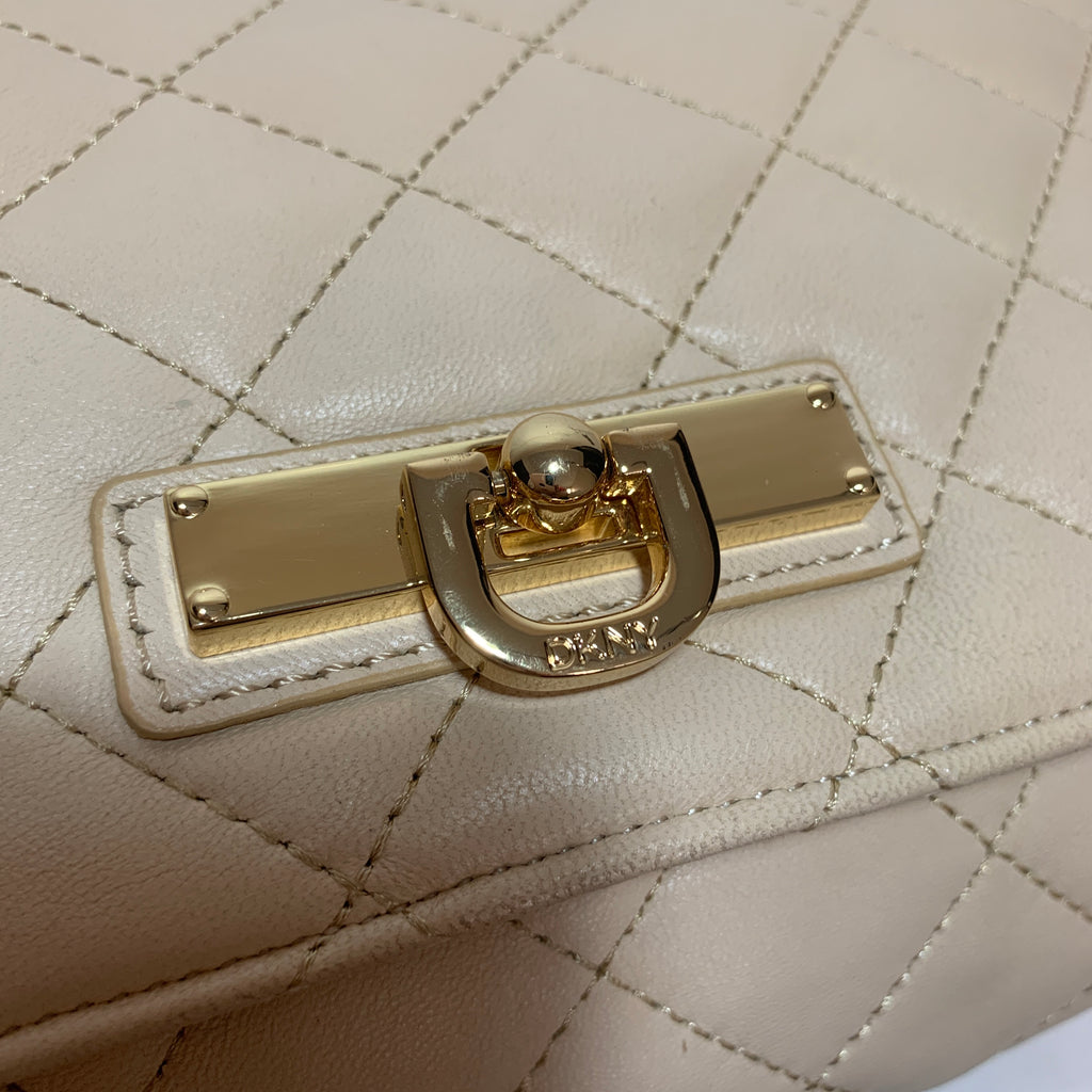 DKNY Beige Leather Quilted Shoulder Bag | Pre Loved |