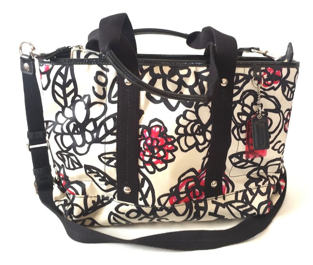 Coach Synthetic Black & White Floral Bag | Pre Loved | - Secret Stash