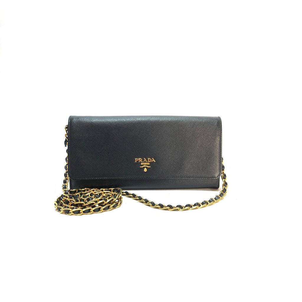 Prada Black Saffiano Leather Wallet-On-Chain | Like New |