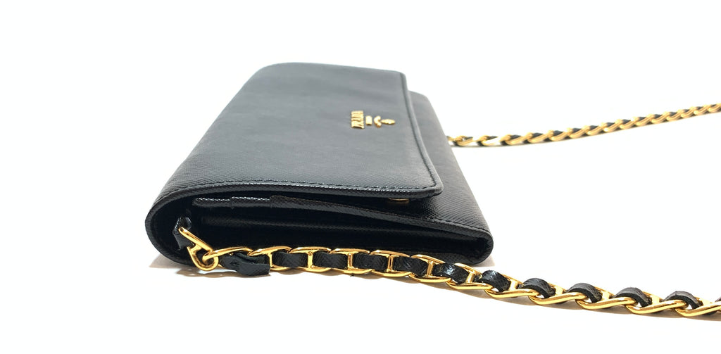 Prada Black Saffiano Leather Wallet-On-Chain | Like New |