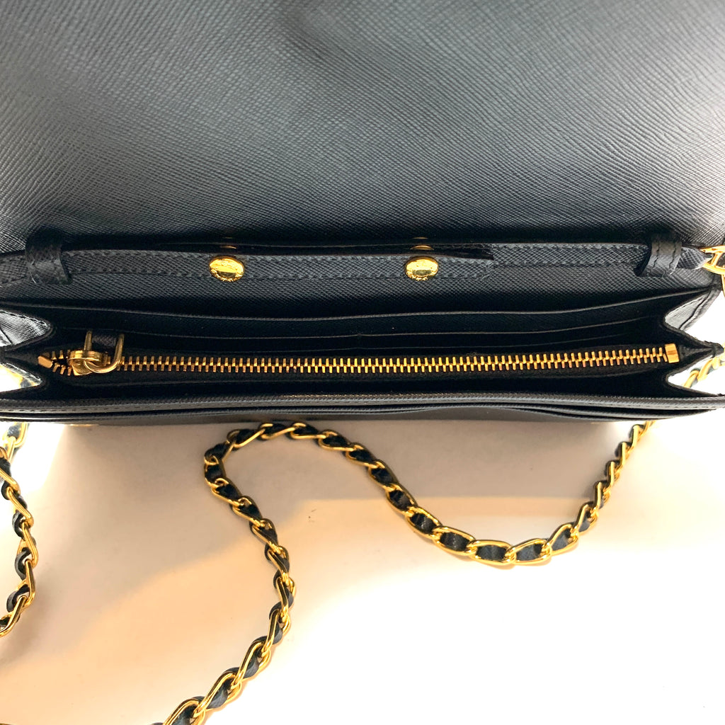 Prada Black Saffiano Leather Wallet-On-Chain | Like New |