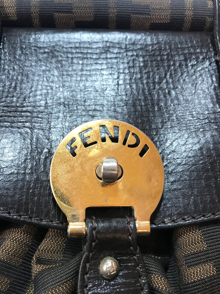 Fendi Tobacco Zucca Medium Canvas Leather Magic Bag Pre Loved Secret Stash