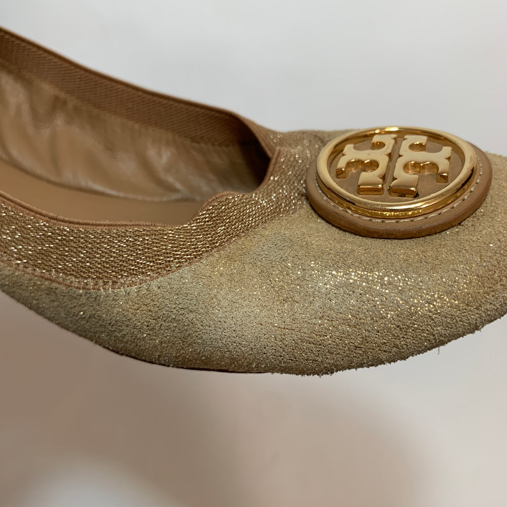 Tory Burch Gold Metallic Caroline Ballet Flats | Pre Loved |