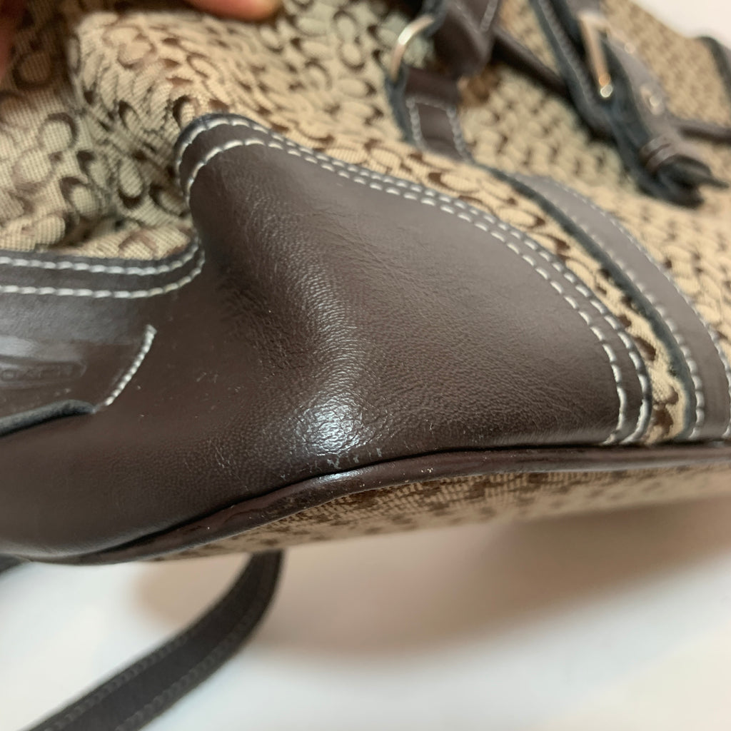 Coach Monogram Canvas & Brown Leather Shoulder Bag | Pre Loved |