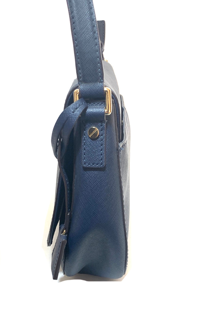 Michael Kors Navy Pebbled Leather Saddle Cross Body Bag | Pre Loved |