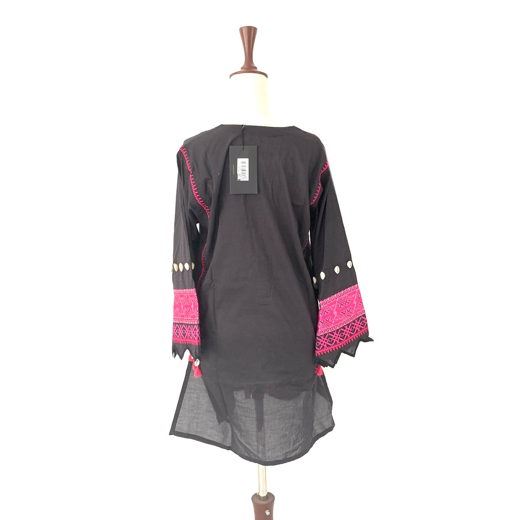Khaadi Black Cotton with Pink Embroidery Kurta | Brand New |
