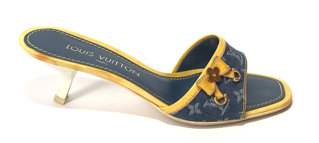 Louis Vuitton Blue Denim Monogram Denim Leather Bow Kitten Heels