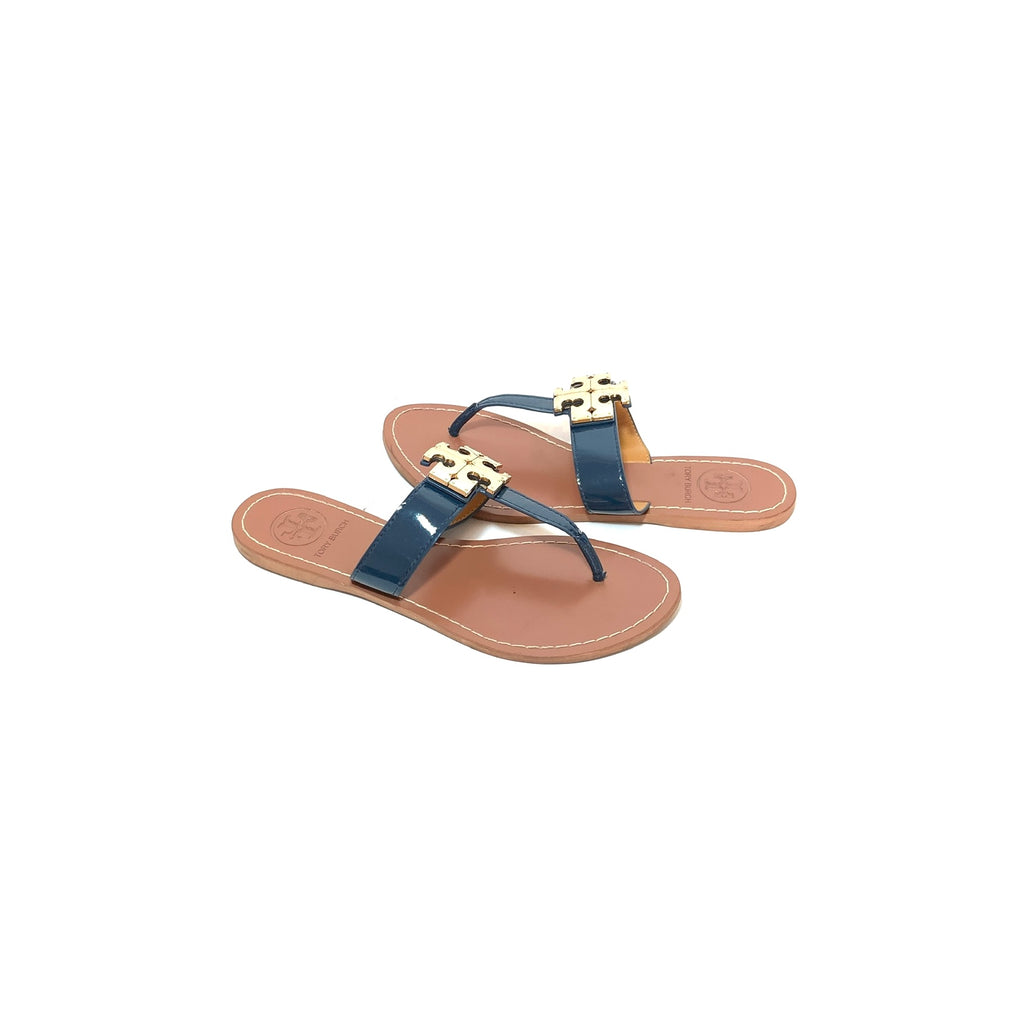 Tory Burch Navy & Gold 'Moore' Thong Sandals | Pre Loved | | Secret Stash