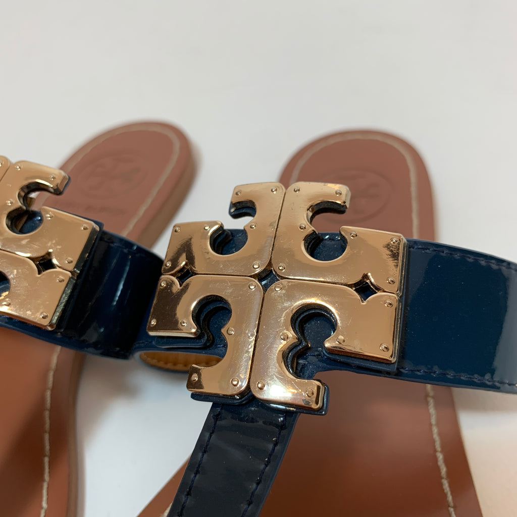 Tory Burch Navy & Gold 'Moore' Thong Sandals | Pre Loved |