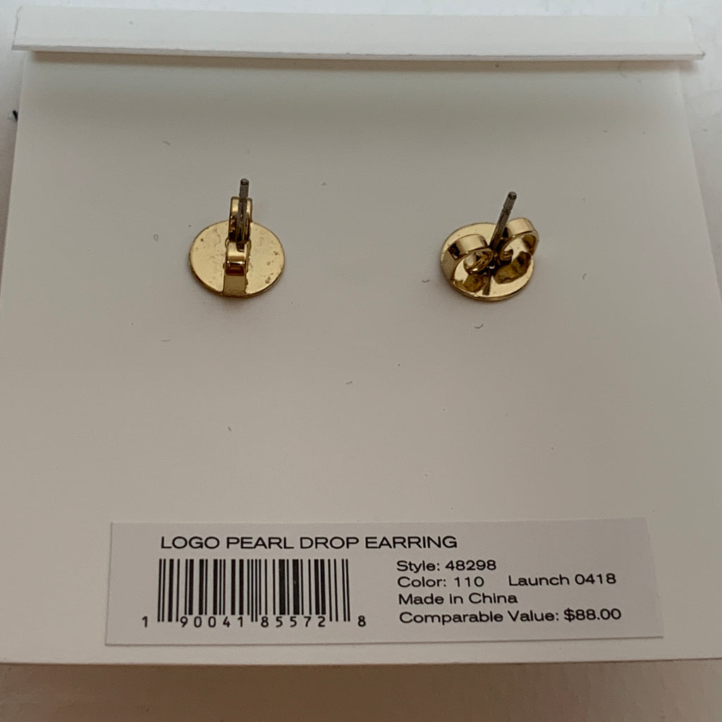 Tory Burch Logo Gold & Pearl Drop Earrings | Brand New |