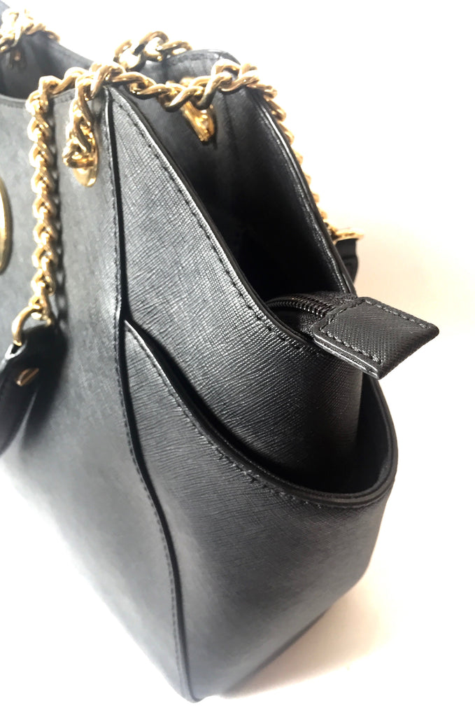 Michael Kors Black Leather with Gold Chain Bag | Gently Used |