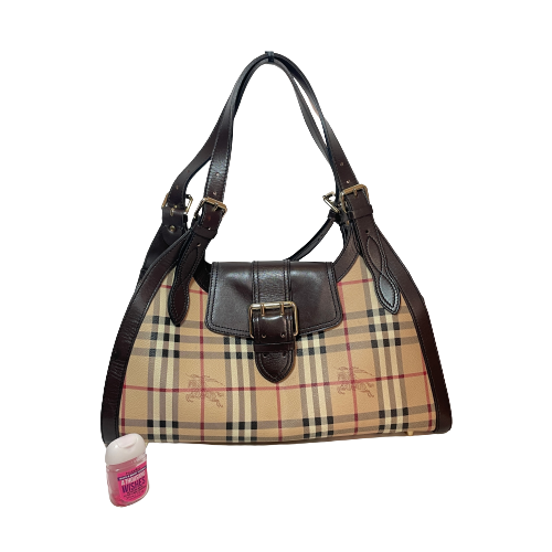 Burberry Haymarket Check & Brown Leather Shoulder Bag | Gently Used |