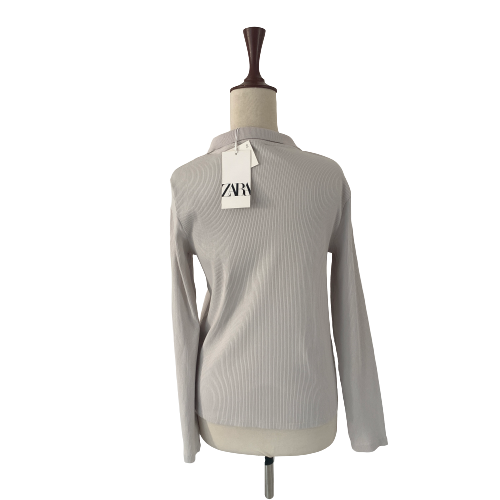 ZARA Light Grey Ribbed Collared Shirt | Brand New |