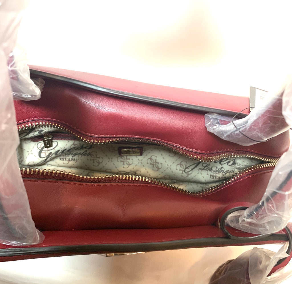 Guess "Angela' Maroon Leatherette Shoulder Bag | Brand New |