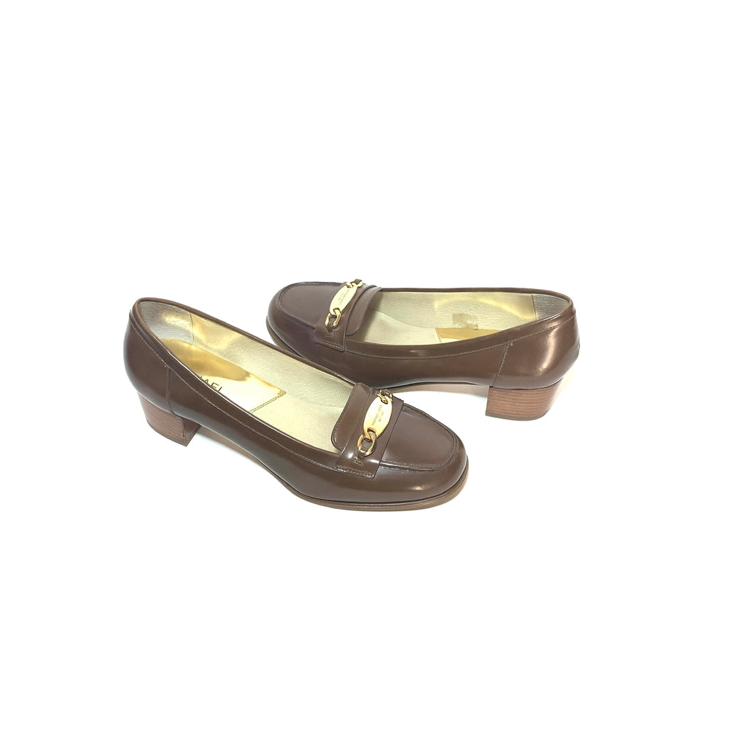 Michael Kors Brown Leather Block Heel Loafers | Pre Loved |