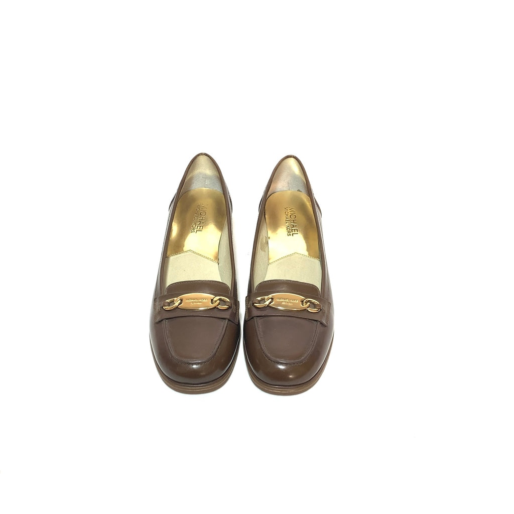 Michael Kors Brown Leather Block Heel Loafers | Pre Loved |