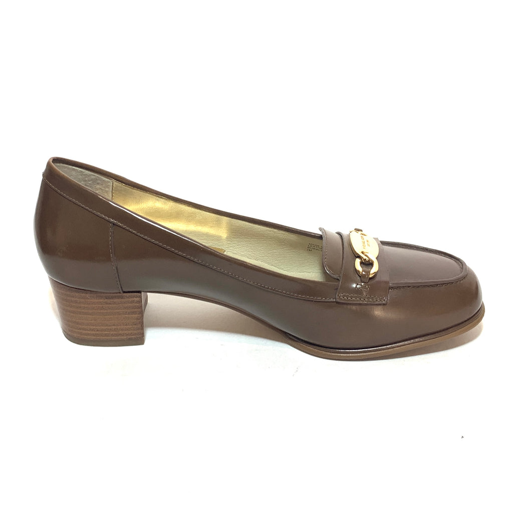 Michael Kors Brown Leather Block Heel Loafers | Pre Loved |