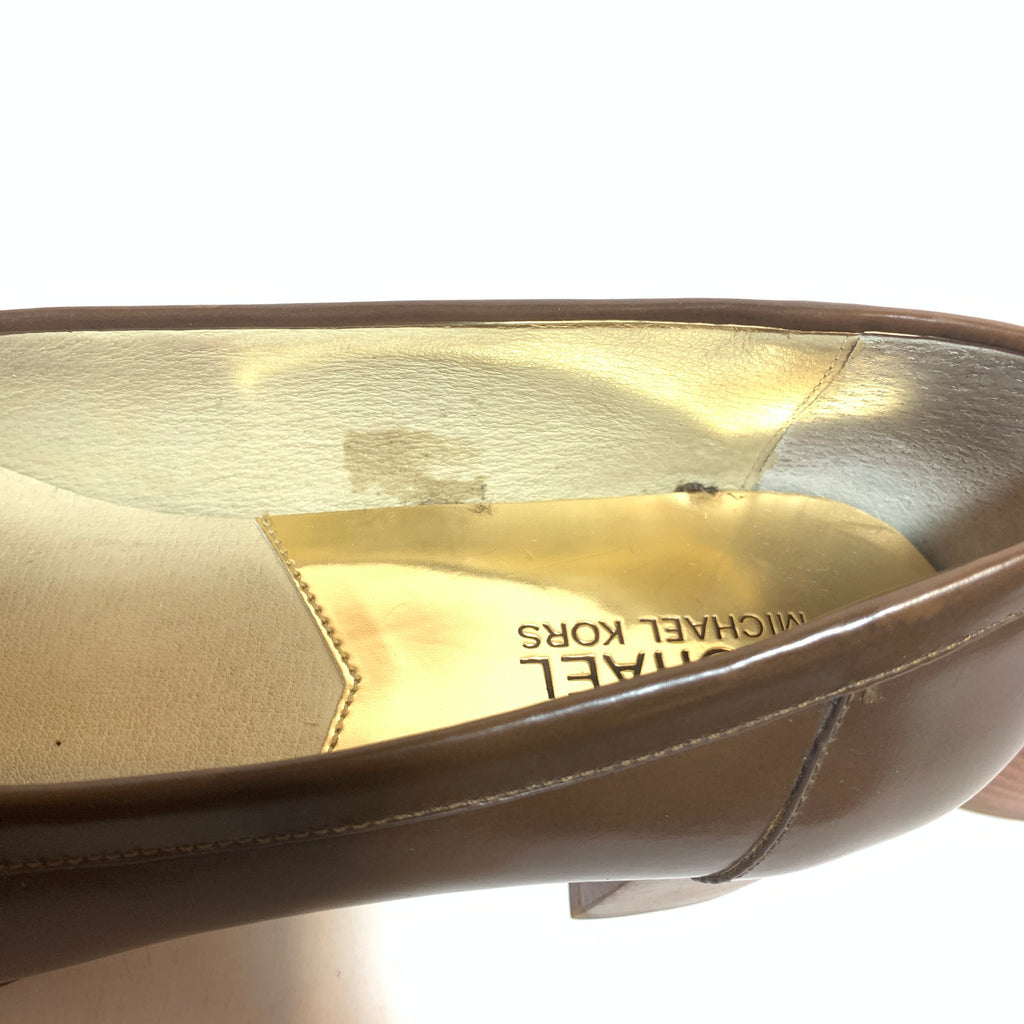 Michael Kors Brown Leather Block Heel Loafers | Pre Loved |
