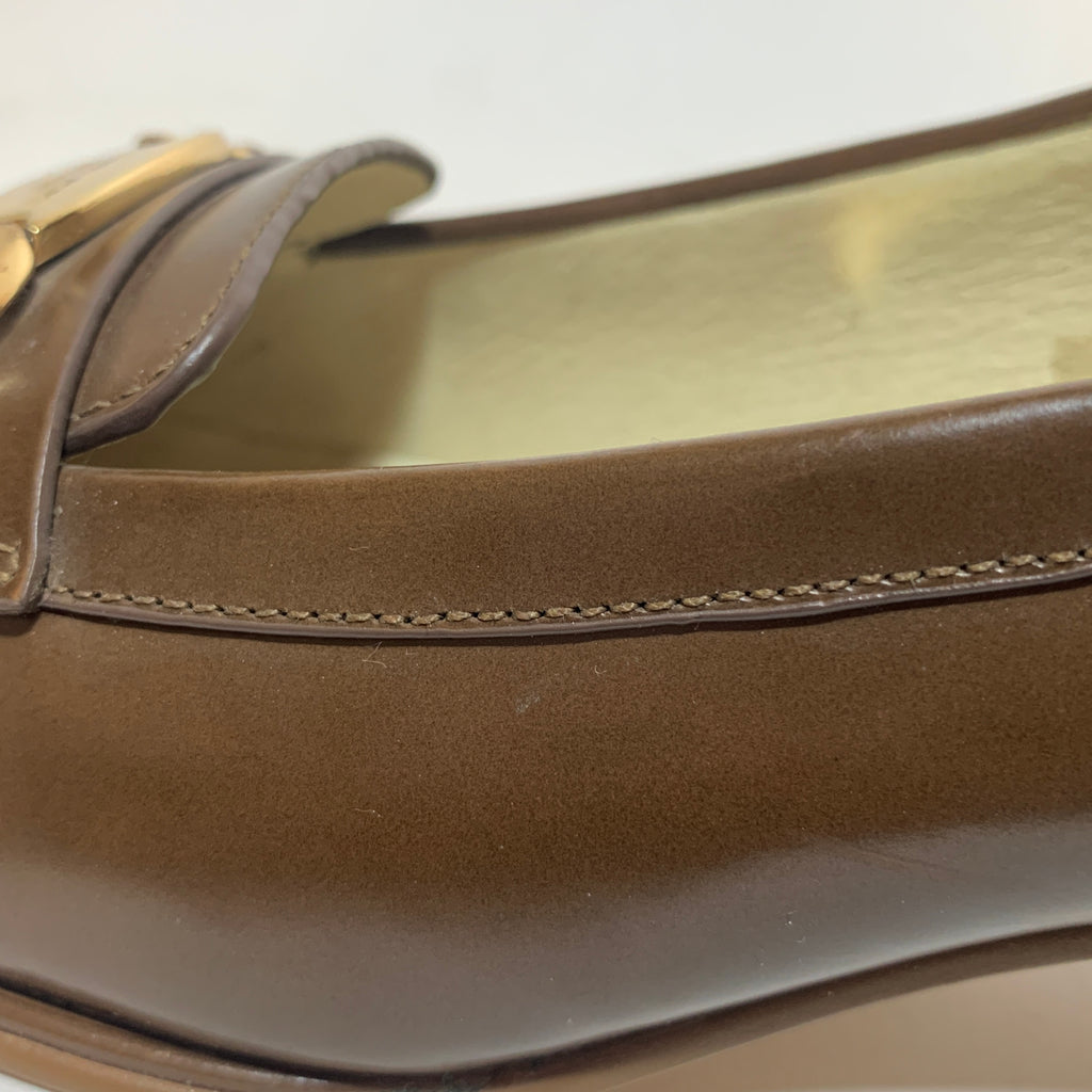Michael Kors Brown Leather Block Heel Loafers | Pre Loved |