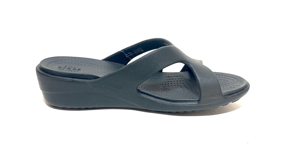 Crocs 'Sanrah' Black Strappy Wedge Sandals | Brand New |