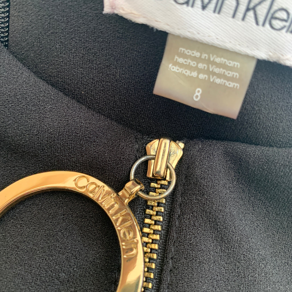 Calvin Klein Black with Gold Zip Dress | Pre Loved |
