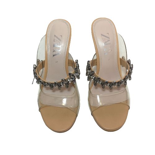 ZARA Vinyl & Rhinestone Dual Strap Heels | Brand New |