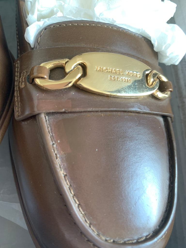 Michael Kors Brown Leather Block Heel Loafers | Pre Loved |