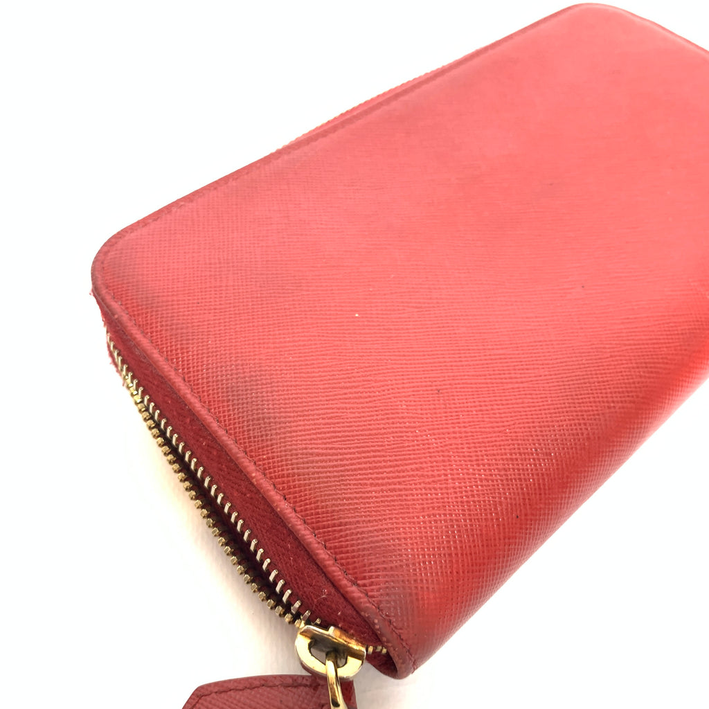 Prada Red Saffiano Leather Ziparound Wallet | Pre Loved |