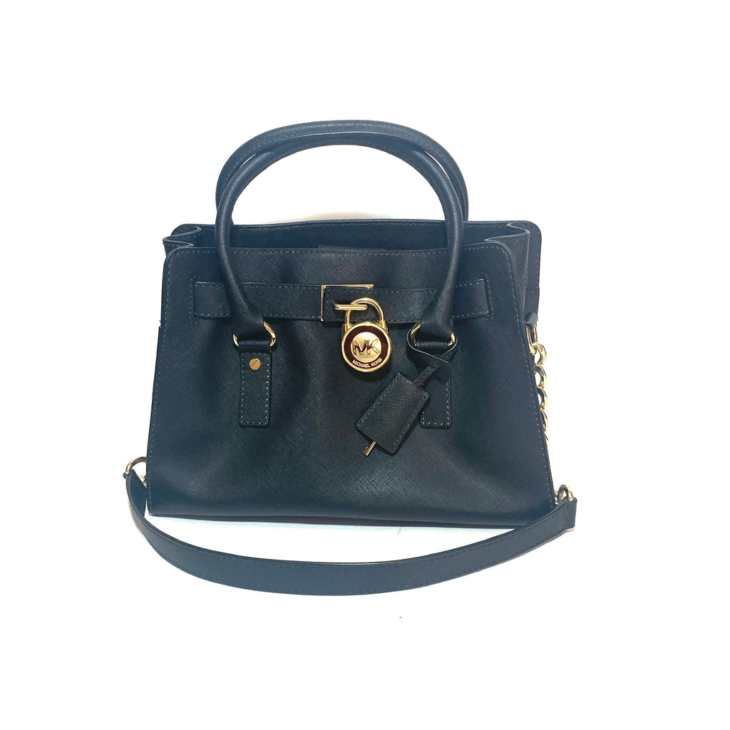 Michael Kors Black Leather Hamilton Lock Satchel | Pre Loved |