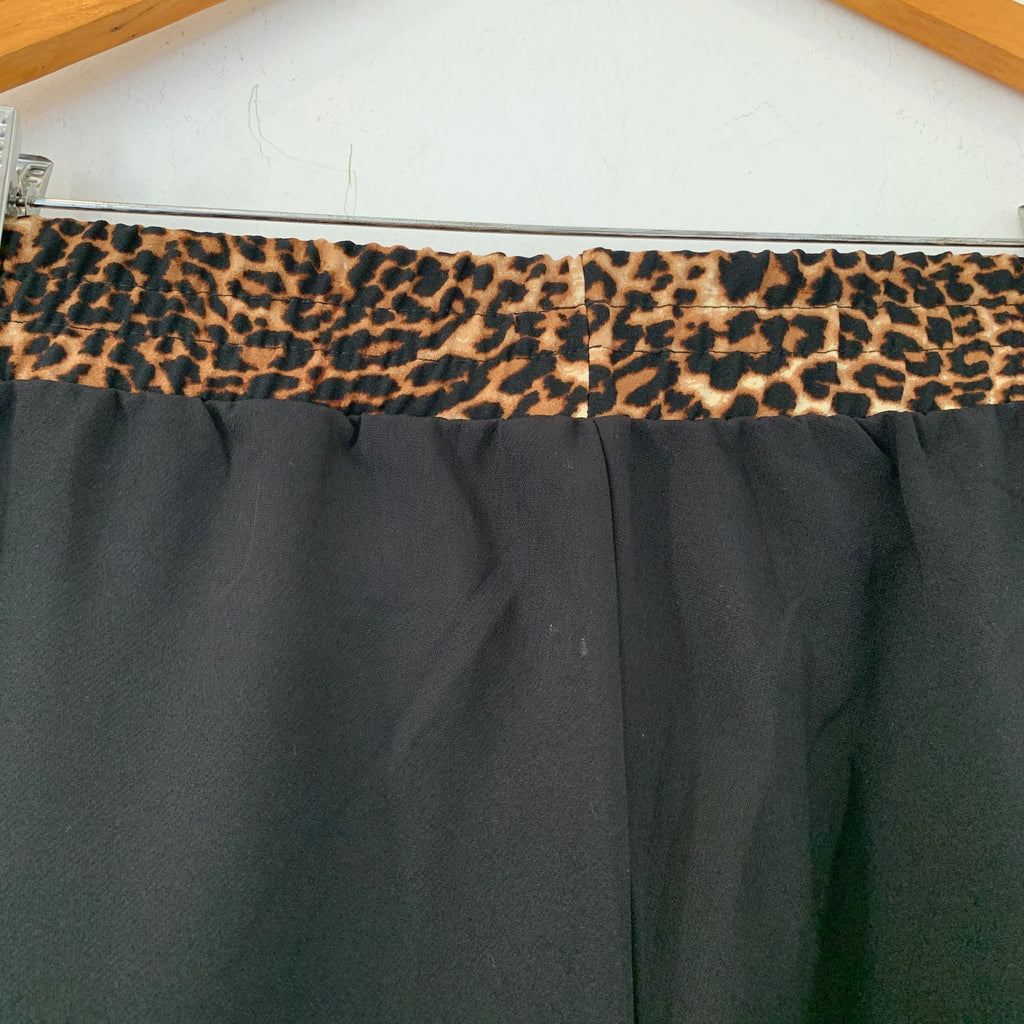 ZARA Black Jogger Pants with White & Cheetah Print Trim | Gently Used |