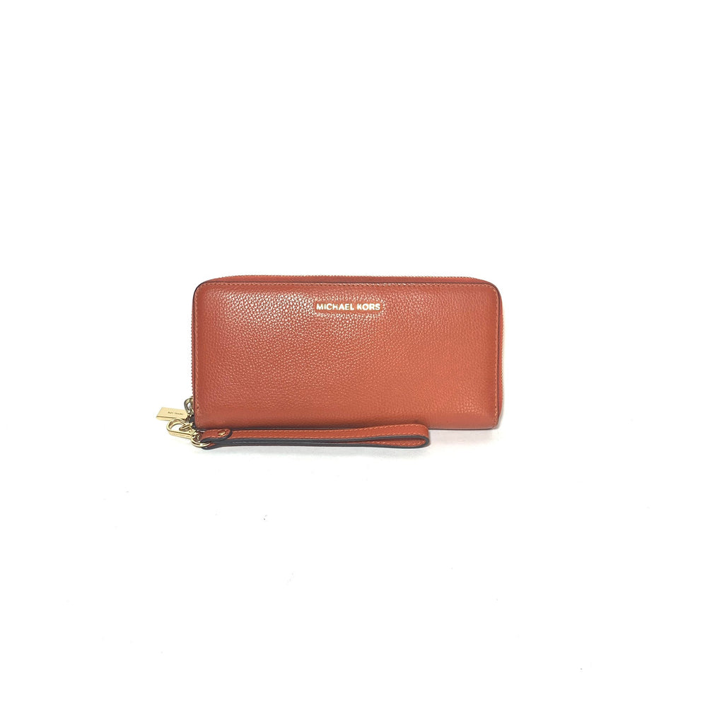 Michael Kors Orange Leather Travel Ziparound Continental Wallet | Pre Loved |