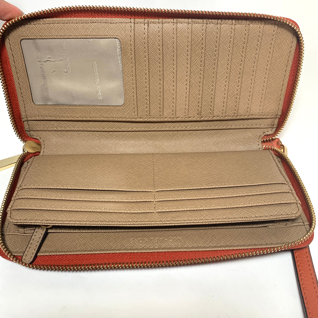 Michael Kors Orange Leather Travel Ziparound Continental Wallet | Pre Loved |