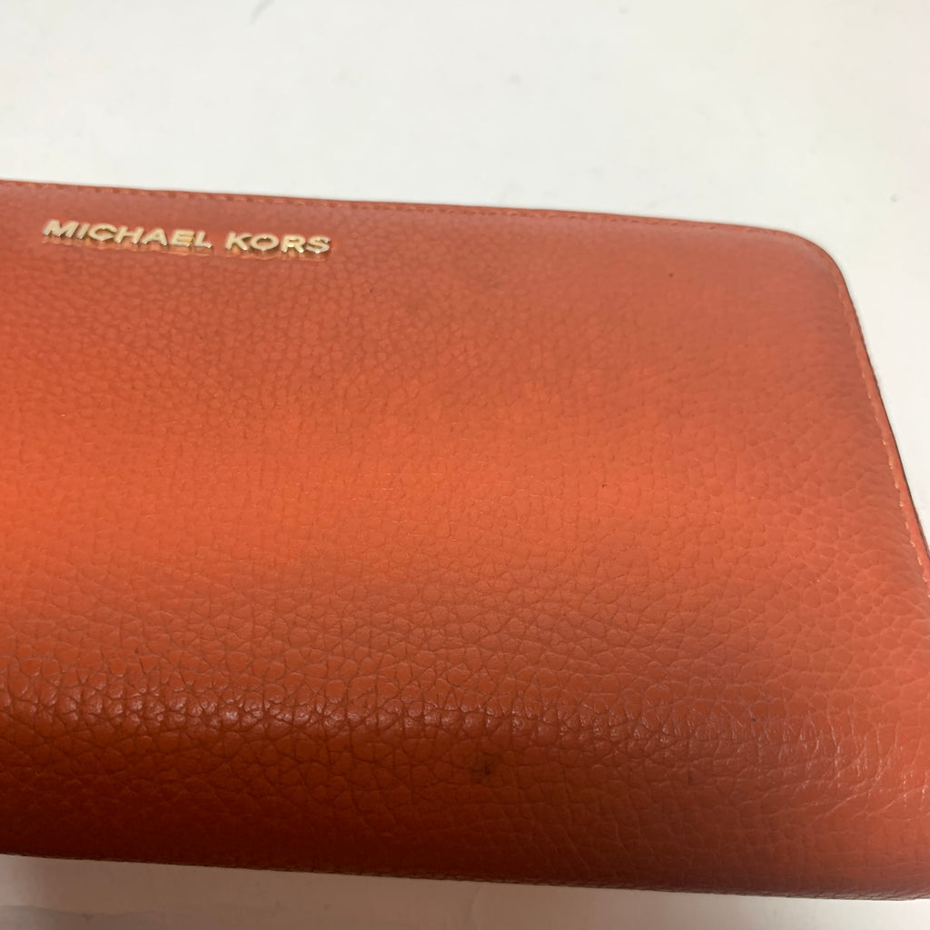 Michael Kors Orange Leather Travel Ziparound Continental Wallet | Pre Loved |