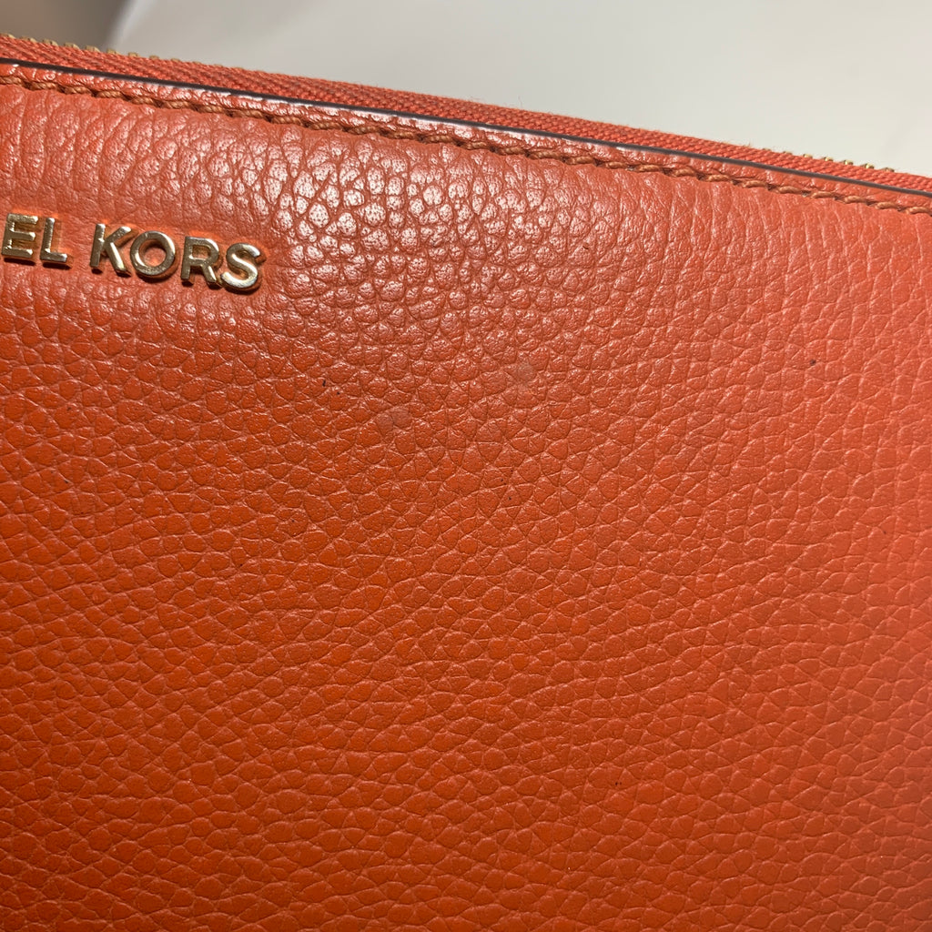 Michael Kors Orange Leather Travel Ziparound Continental Wallet | Pre Loved |
