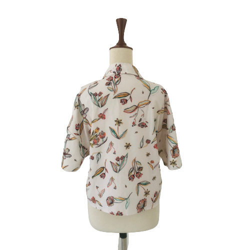 Mango Beige Floral Print Short-Sleeves Shirt | Pre Loved |