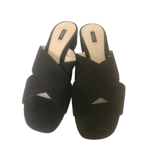 Mango Black Suede Criss-Cross Block Heel Sandals | Pre Loved |