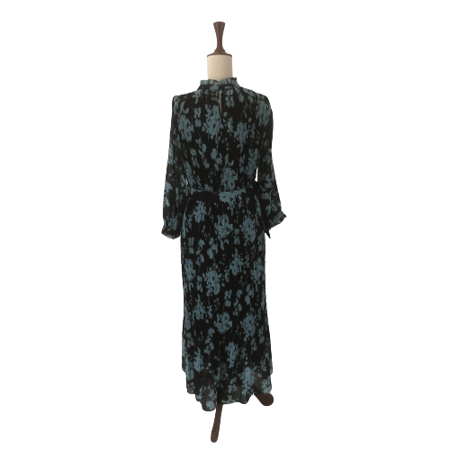 ZARA Blue & Black Floral Printed Pleated Maxi Dress | Gently Used |