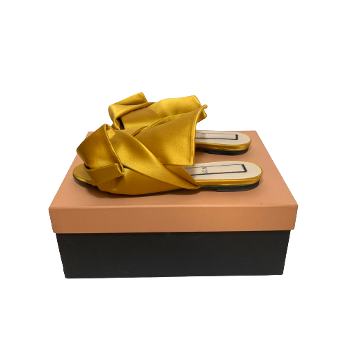 N°21 Mustard Satin Knotted Flat Sandals | Gently Used |