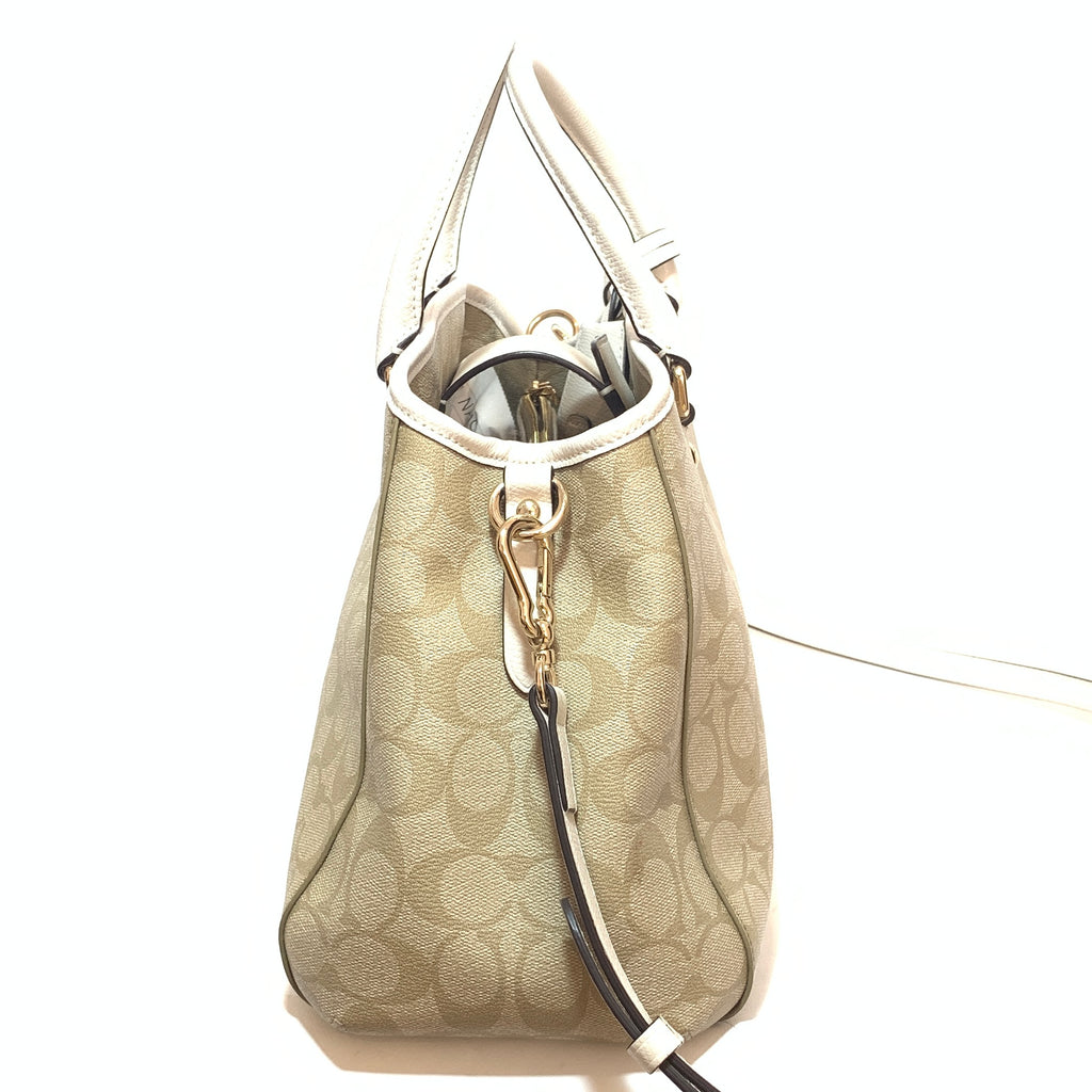 Coach Monogram Canvas & White Leather Shoulder Bag | Gently Used |