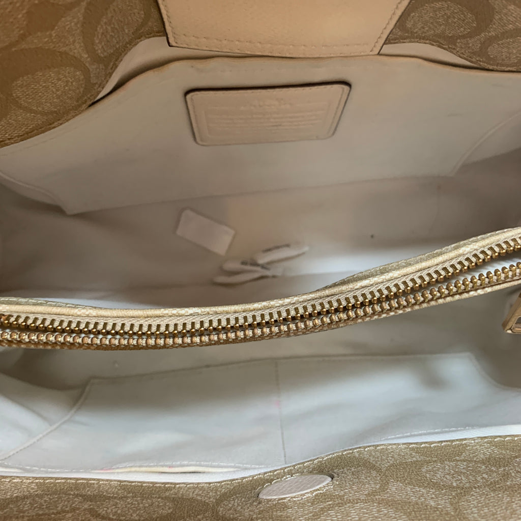 Coach Monogram Canvas & White Leather Shoulder Bag | Gently Used |