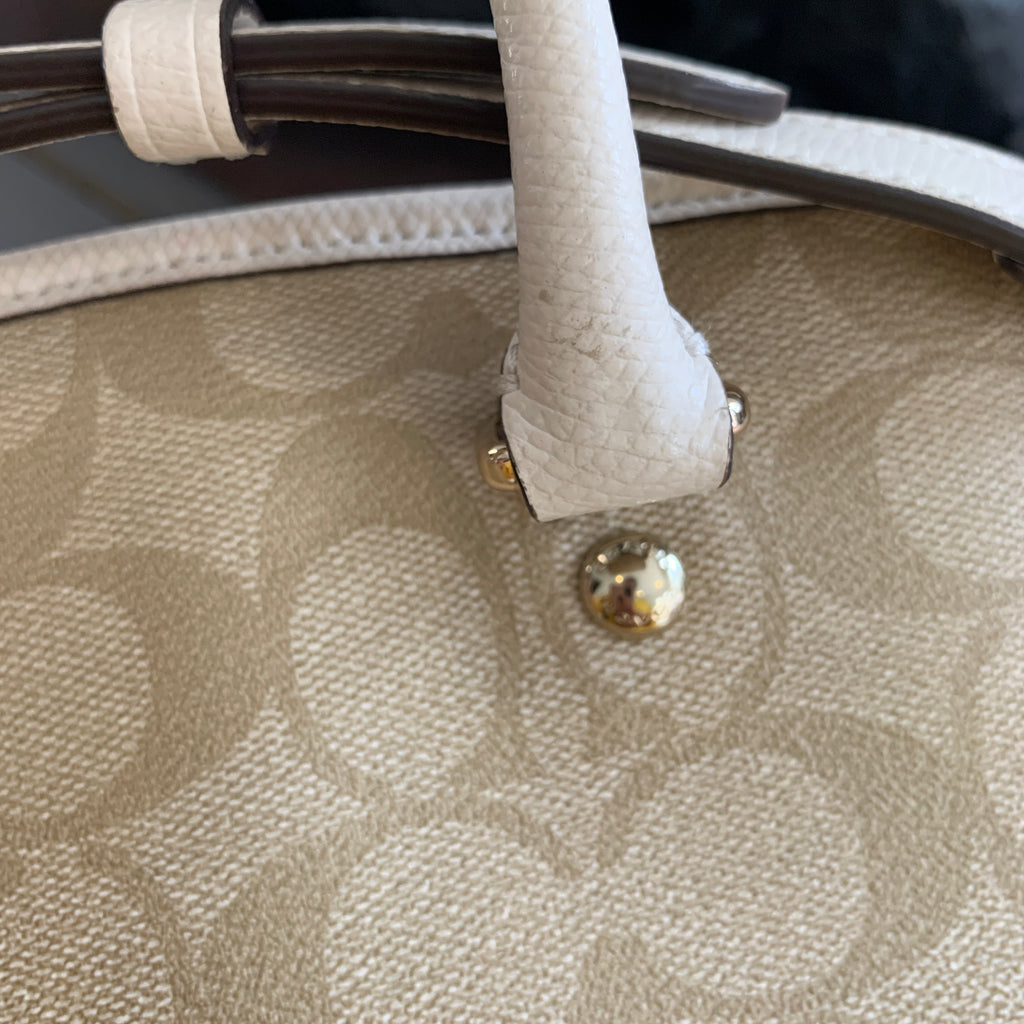 Coach Monogram Canvas & White Leather Shoulder Bag | Gently Used |