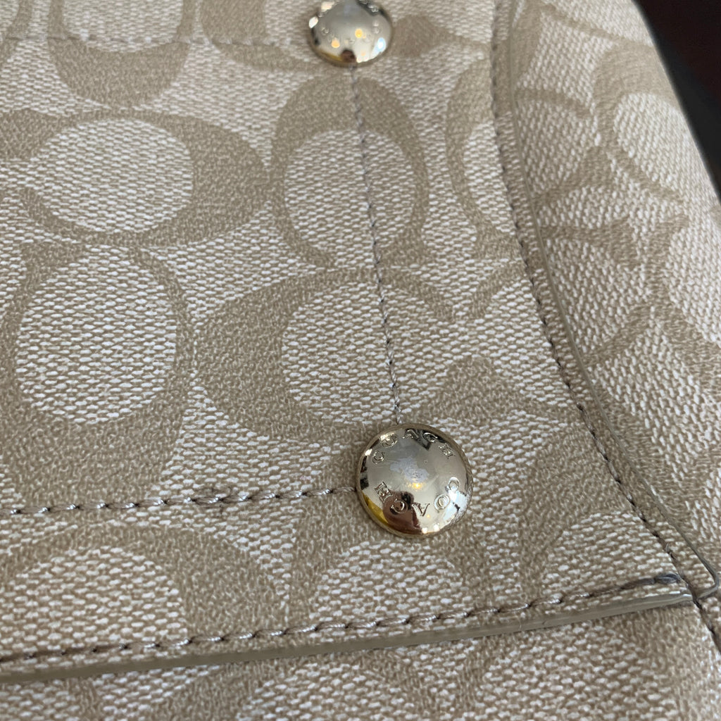 Coach Monogram Canvas & White Leather Shoulder Bag | Gently Used |