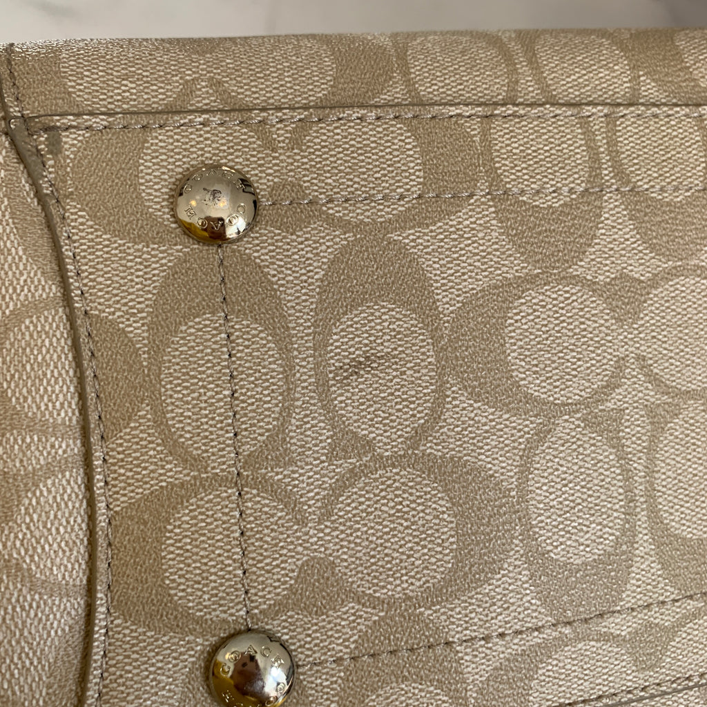 Coach Monogram Canvas & White Leather Shoulder Bag | Gently Used |