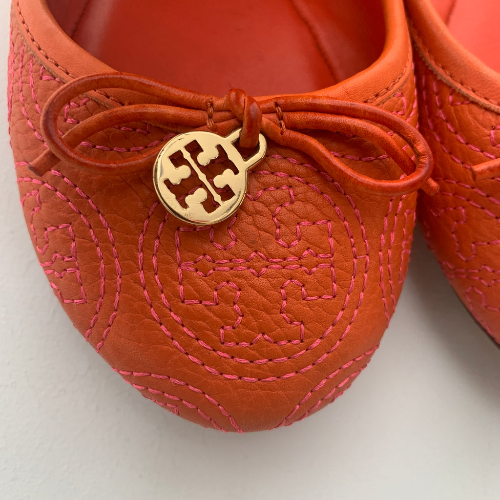 Tory Burch Orange Leather Ballet Flats | Pre Loved |