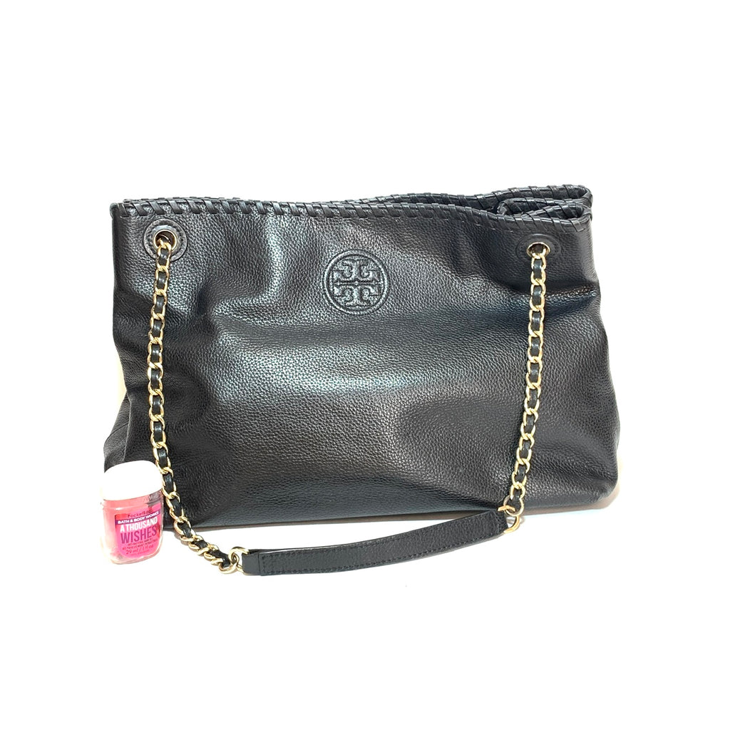 Tory Burch Black Leather ' Marion' Tote | Pre Loved |
